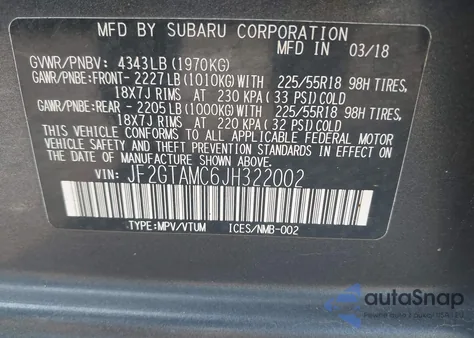 2018 Subaru Crosstrek 2.0I Limited from USA, damaged, VIN JF2GTAMC6JH322002